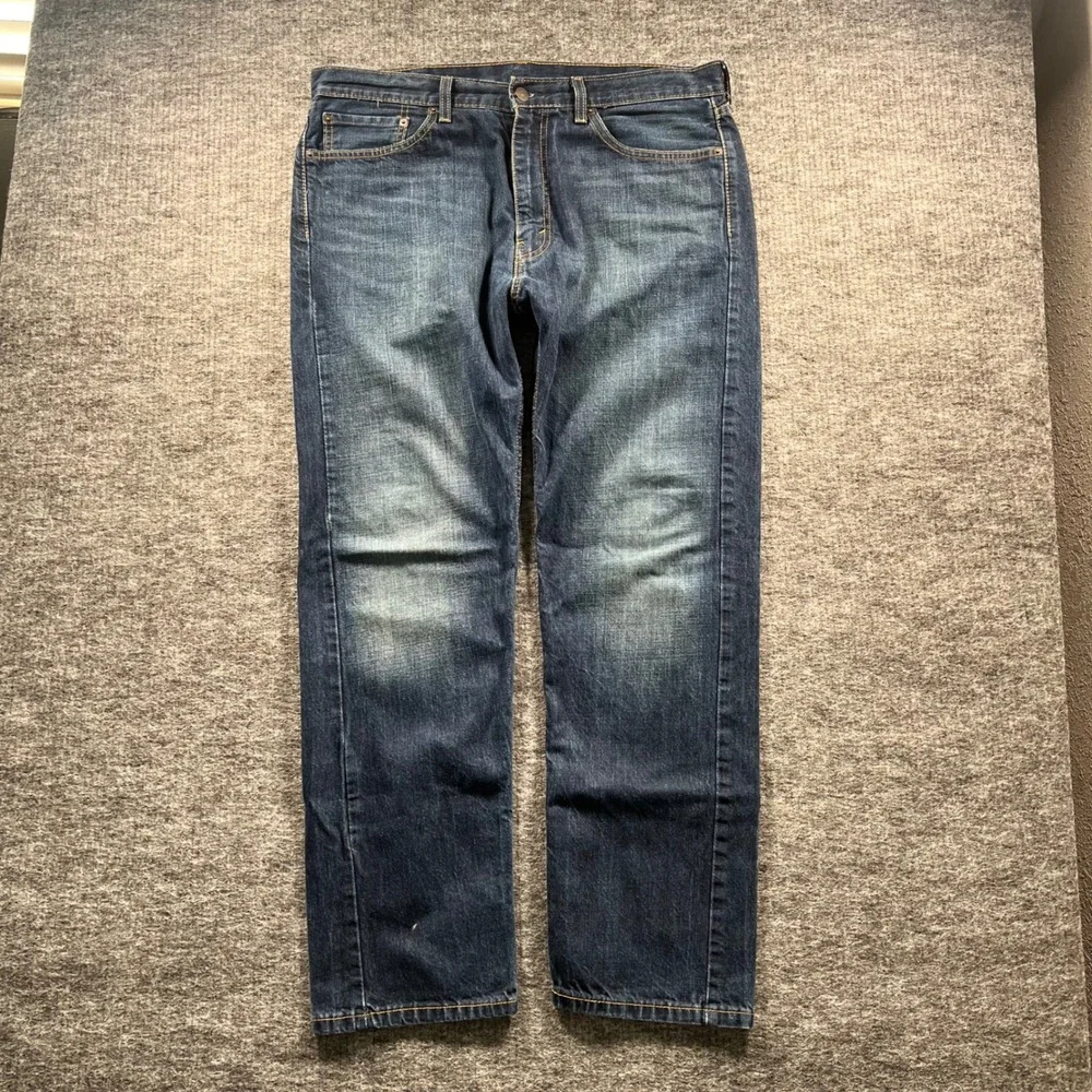 Levis 505 Regular Fit Jeans Mens 38x32 Dark Wash Blue Straight Leg 00505-1155